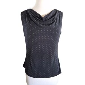 JKLA Vintage California Womens Polka Dot Cowl Neck Sleeveless Top Black Large